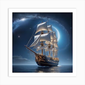 Sailing Ship At Night Art Print