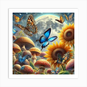 Butterfly and the moon Art Print