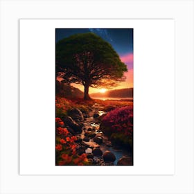 Lone Tree At Sunset 1 Art Print