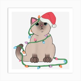 Siamese Cat Christmas Lights Funny Cat Lover Xmas Hat Art Print