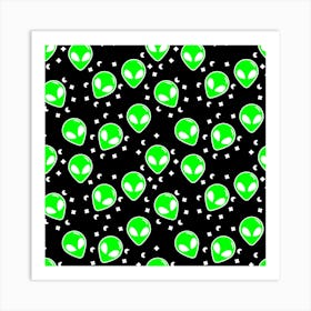 Aliens On Black Background Art Print