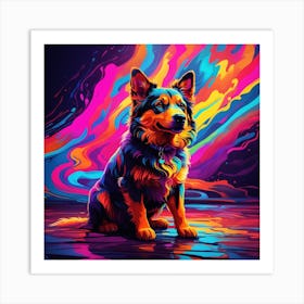 Colourful Dog, Neon Print Art Print