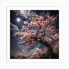 Cherry Blossom At Night Art Print