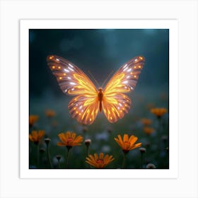 A Radiant Butterfly With Wings Of Glowing, Fractal Light Fluttering Through A Cosmic Meadow Art Print