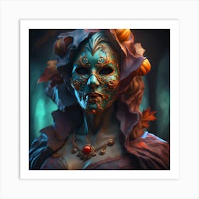 Woman With A Mask Art Print