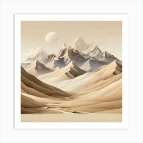 Beige landscape wall art simple mountains 1 Art Print