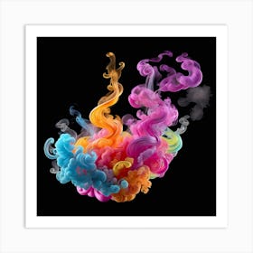 Colorful Smoke & Ink On Black Art Print