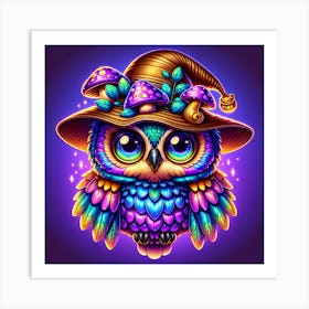 Magical Owl with Hat halloween Art Print