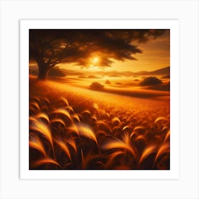 Sunset In A Wheat Field 3 Art Print