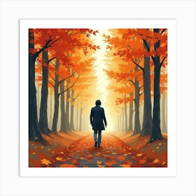 Keanu Reeves In A Serene Watercolor Scene Of Trees In Full Autumn Color Art Print