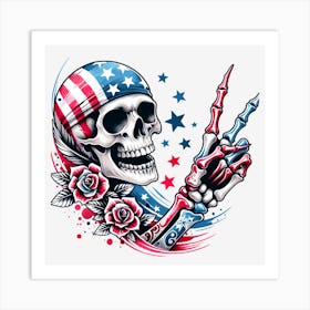 American Skeleton With Roses Art Print