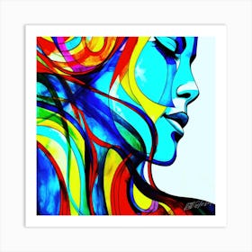 Lines Of A Face - Colorful Woman Art Print