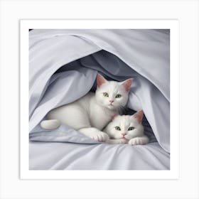 White Cats In Bed Art Print