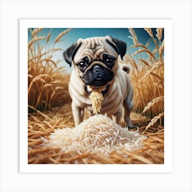 Pug Dog In Wheat Field Art Print