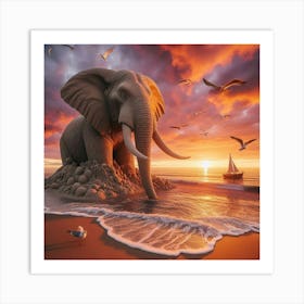 Elephant On The Beach Art Print