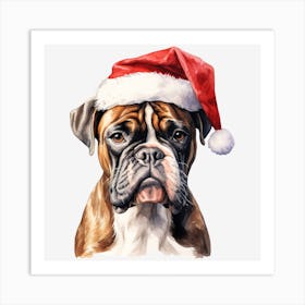 Boxer Dog With Santa Hat 1 Art Print