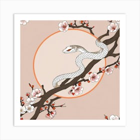 Chinese Snake In Cherry Blossoms Art Print