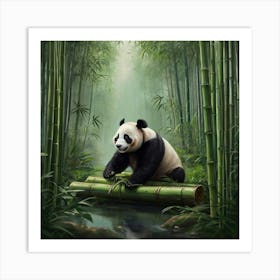 Panda In The Bamboo Forest Art Print
