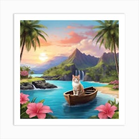 Cat In A Boat 1 Art Print