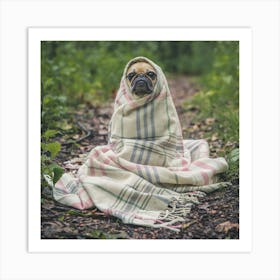 Pug Dog Wrapped In Blanket Art Print