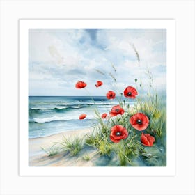 Poppies On The Beach Art Print