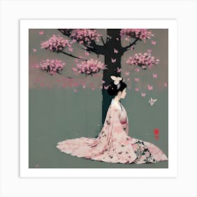 Geisha Under A Cherry Tree Art Print