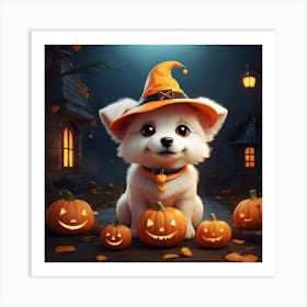 Kawaii Dog Halloween Art Print