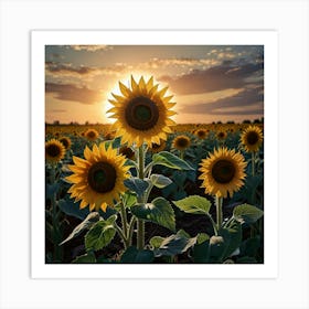 Sunflowers At Sunset 3 Art Print