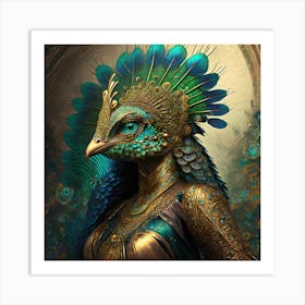 Firefly A Modern Illustration Of A Fierce Native American Warrior Peacock Iguana Hybrid Femme Fatale (10) Art Print