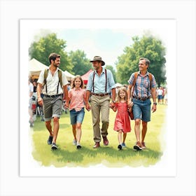 Watercolor Of Romanian Families Attending An English Summer Festival 1 Art Print