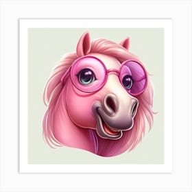 Pink Horse With Glasses 1 Art Print