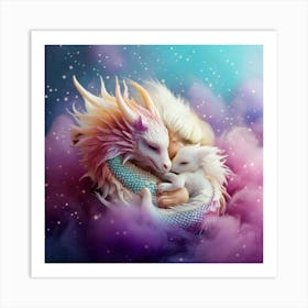 Firefly Sleeping, Winged, Baby Dragon, Mother, Cloud, Powdered Candy Dust, Swirling, Vivid Colors, P (2) Art Print