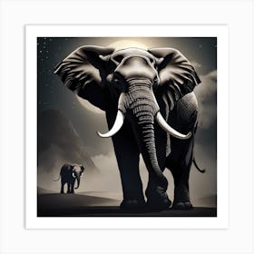 Elephants At Night Art Print