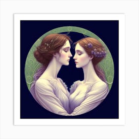 Two Women Kissing ai art Art Print