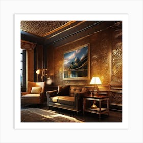 Living Room With Gold Walls Art Print