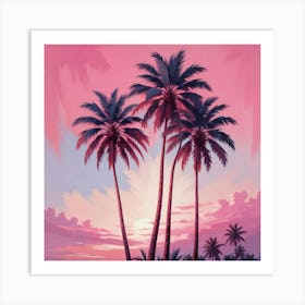 Trio Of Palms Pink Art Print 2 Art Print