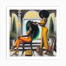 Afro Woman Getting Her Hair Done Art Print