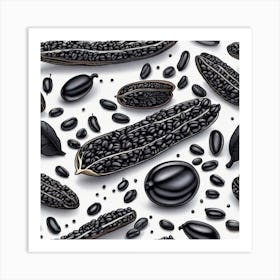 Black Beans And Seeds Seamless Pattern Art Print