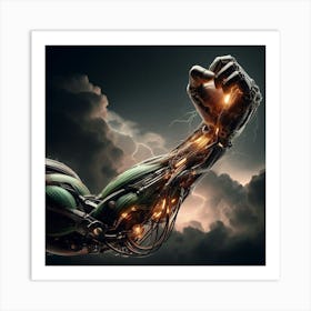 Futuristic Robot Arm With Lightning Art Print