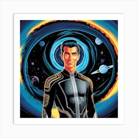 A Vibrant, High Contrast, Professional Graphic Design Pop Art Style Illustration Of A Man In Front Of A Wormhole Art Print