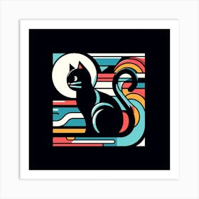 Cat On A Black Background Art Print