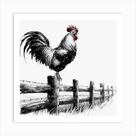 Rooster On A Fence Art Print