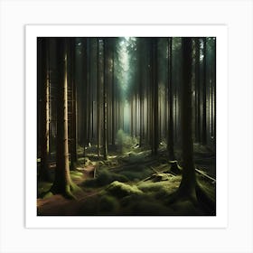 A Deep Forest Where The Trees Are So Densely Packed Together That Barely Any Sunlight Can Reach The Ground 1 Art Print