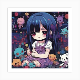 Anime Girl With Teddy Bears Art Print