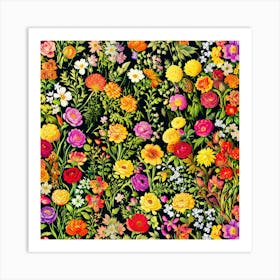 Floral - Black Art Print