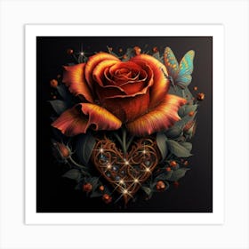 Heart and beautiful red rose 2 Art Print