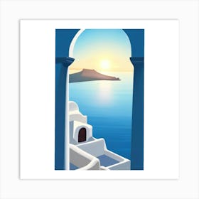 A window with a view of the sea and mountains. Art Print