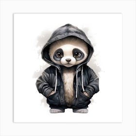 Watercolour Cartoon Panda Bear In A Hoodie 1 Art Print