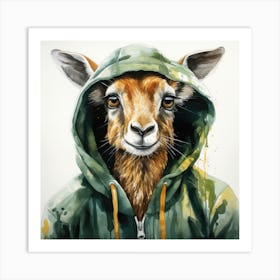 Watercolour Cartoon Springbok In A Hoodie 1 Art Print