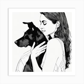 Portrait Of A Woman Hugging Her Dog Art Print